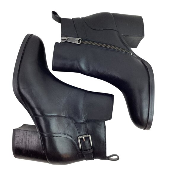 Lauren Ralph Lauren Genna Leather Ankle Boots Womens 7B Black Side Zipper & Buck - Picture 5 of 14